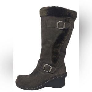 Bare Traps Boots 9.5M Womens Catchy Green Suede Leather Faux Fur Tall Zip Buckle